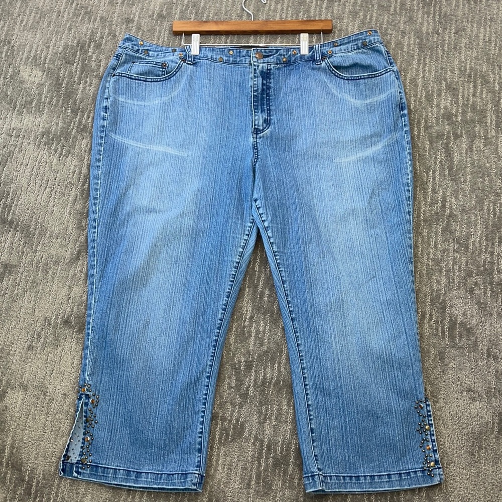 Venezia light wash jeans with rhinestone embellishments on waist and ankle - 26